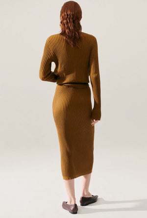 Silk Laundry - Ribbed Straight Skirt / Drought