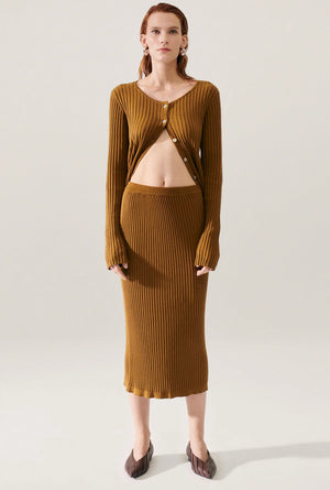 Silk Laundry - Ribbed Straight Skirt / Drought